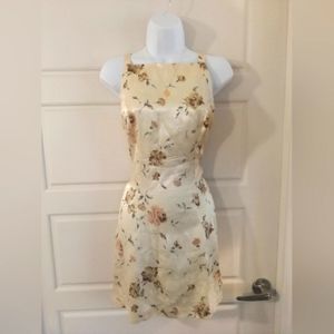 Vintage Satin Floral Mini Dress Square Neckline